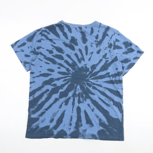 H&M Boys Blue Geometric 100% Cotton Basic T-Shirt Size 13-14 Years Round Neck Pullover - Tie Dye