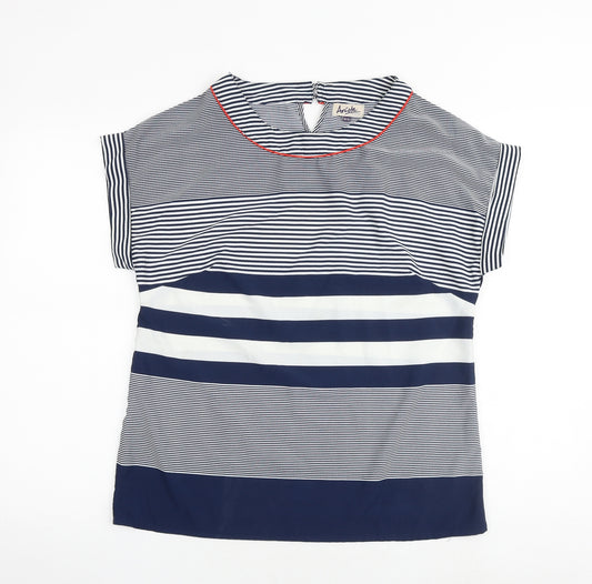 Arista Womens Blue Striped Polyester Basic T-Shirt Size 10 Round Neck - Size 10-12
