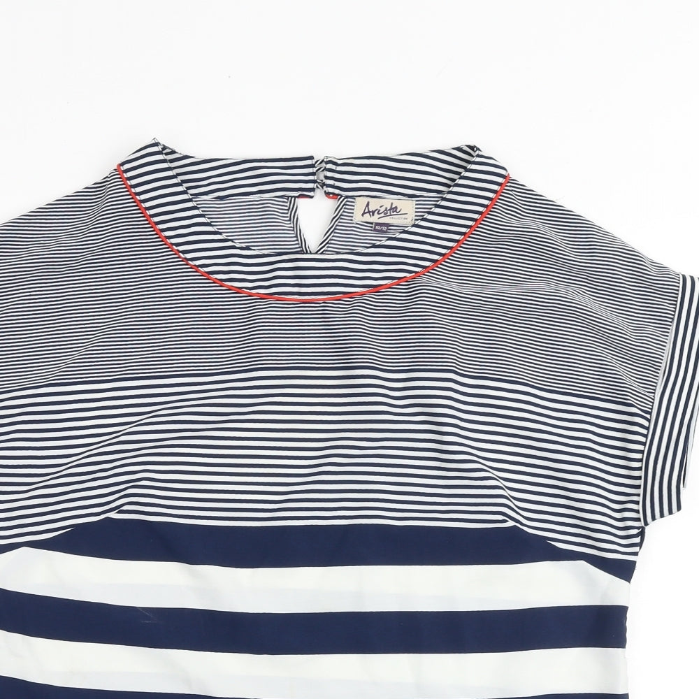 Arista Womens Blue Striped Polyester Basic T-Shirt Size 10 Round Neck - Size 10-12