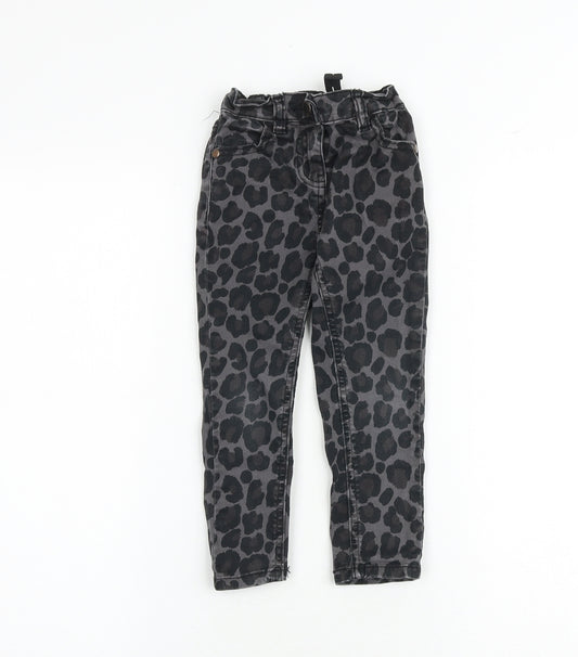 NEXT Girls Grey Animal Print Cotton Skinny Jeans Size 4 Years Regular Zip - Leopard Print