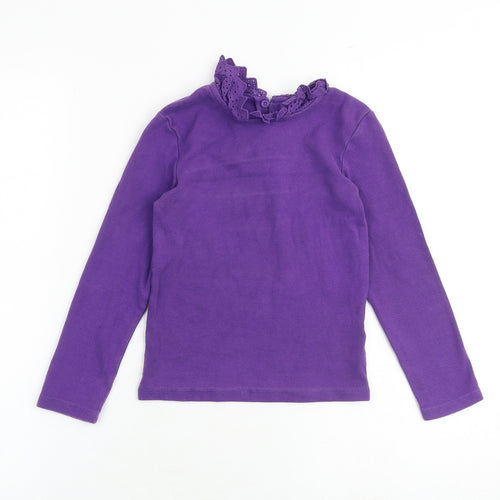 NEXT Girls Purple Cotton Basic Blouse Size 5-6 Years Round Neck Button