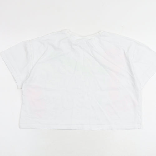Zara Girls White 100% Cotton Basic T-Shirt Size 13-14 Years Round Neck Pullover - Graffiti Slogan