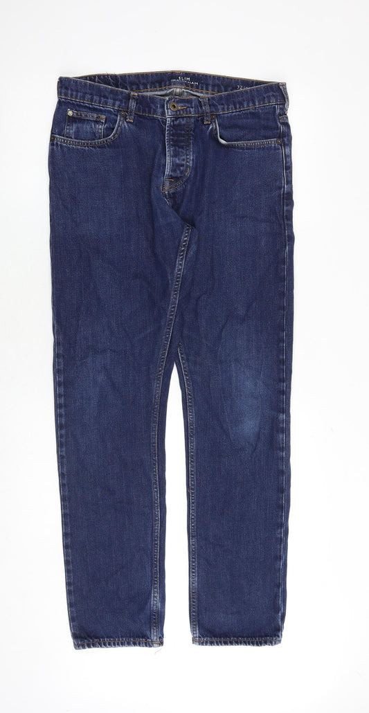 Jack Wills Mens Blue Cotton Straight Jeans Size 32 in L32 in Slim Button