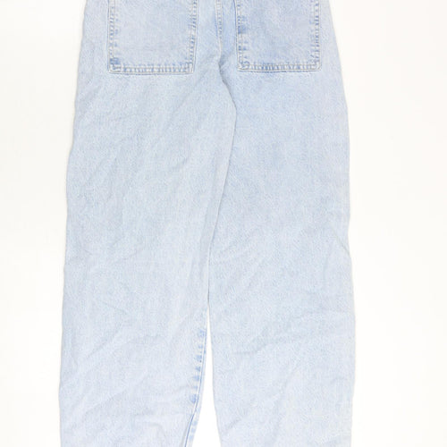 Zara Womens Blue Cotton Wide-Leg Jeans Size 6 Regular Zip