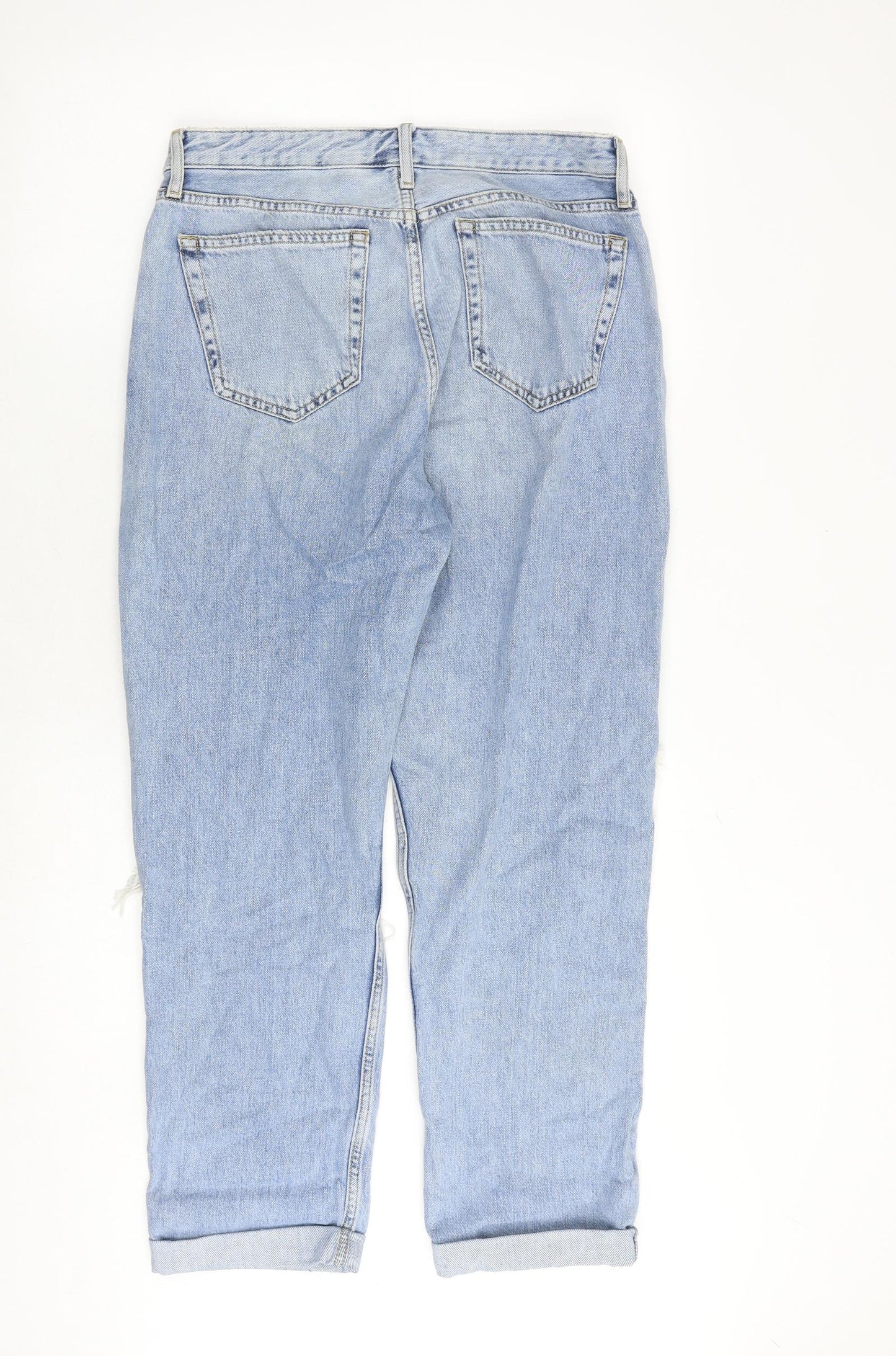 Topshop Womens Blue Cotton Mom Jeans Size 26 in Regular Zip - Open Knee