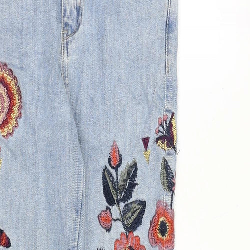 New Look Womens Blue Cotton Skinny Jeans Size 6 Slim Zip - Flower Detail