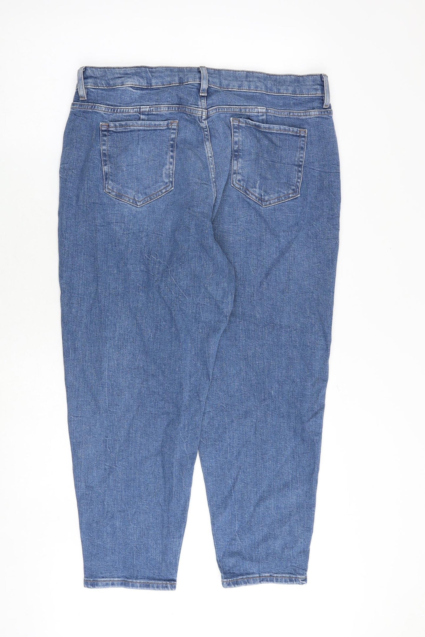 Marks and Spencer Womens Blue Cotton Mom Jeans Size 16 Regular Zip