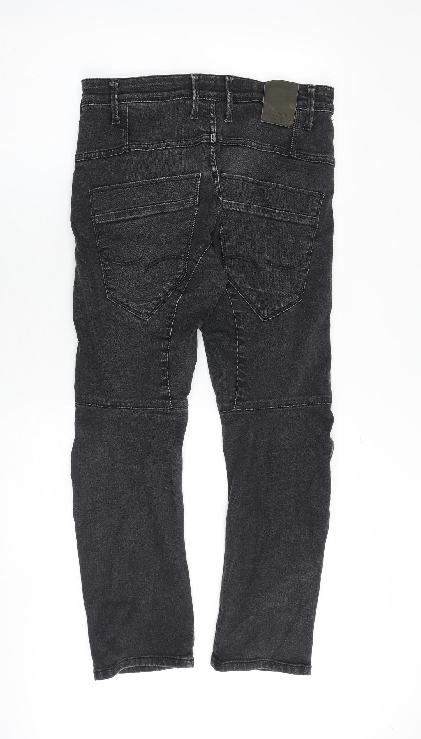 JACK & JONES Mens Grey Cotton Straight Jeans Size 30 in Slim Zip