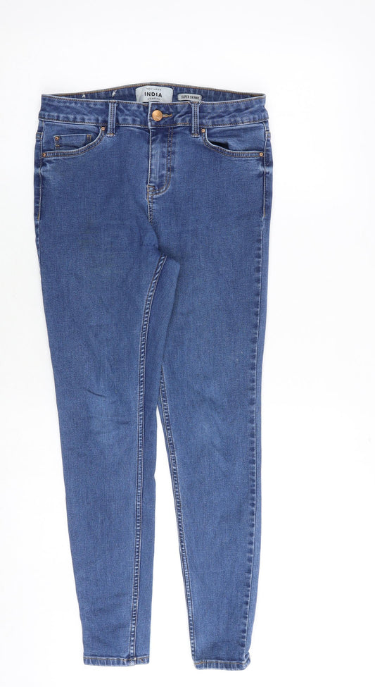 New Look Womens Blue Cotton Skinny Jeans Size 12 Extra-Slim Zip