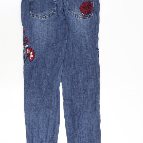 Marks and Spencer Womens Blue Cotton Skinny Jeans Size 10 Regular Zip - Flower