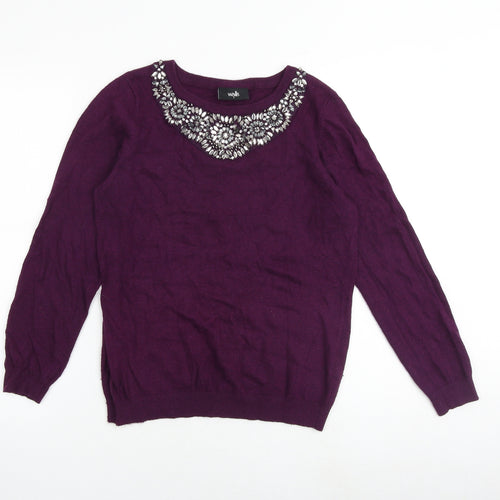 Wallis Womens Purple Round Neck Viscose Pullover Jumper Size S