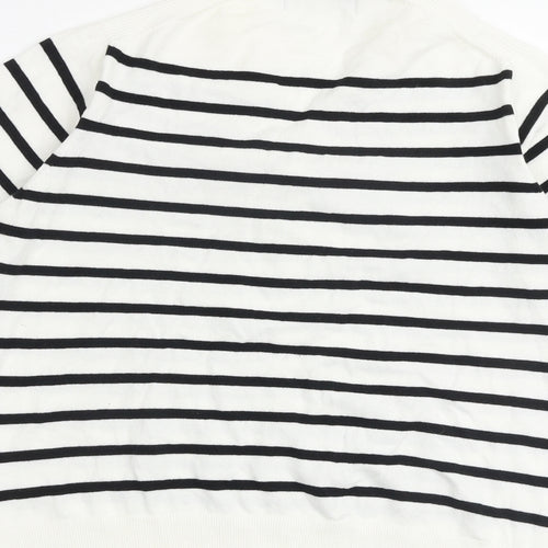 Marks and Spencer Womens White V-Neck Striped Cotton Pullover Jumper Size M