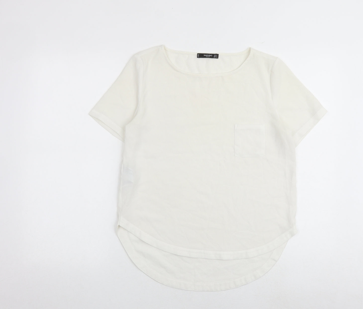 Mango Womens White Polyester Basic Blouse Size S Boat Neck