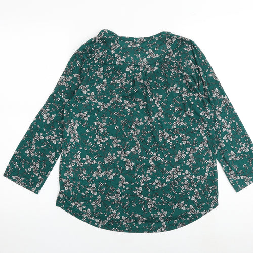 H&M Womens Green Floral Polyester Basic Blouse Size S V-Neck