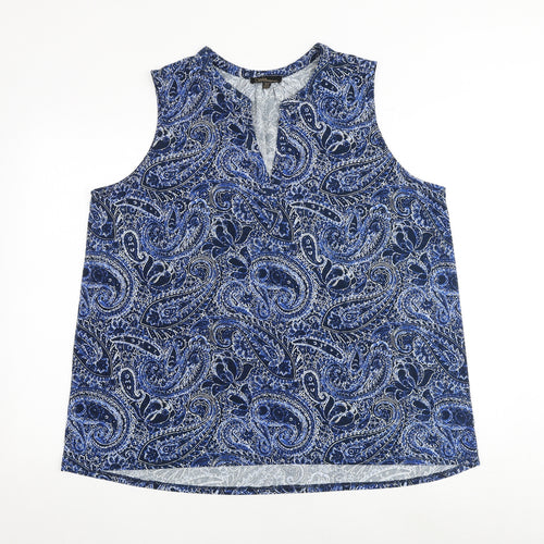 Dalia Womens Blue Paisley Polyester Basic Blouse Size 2XL V-Neck