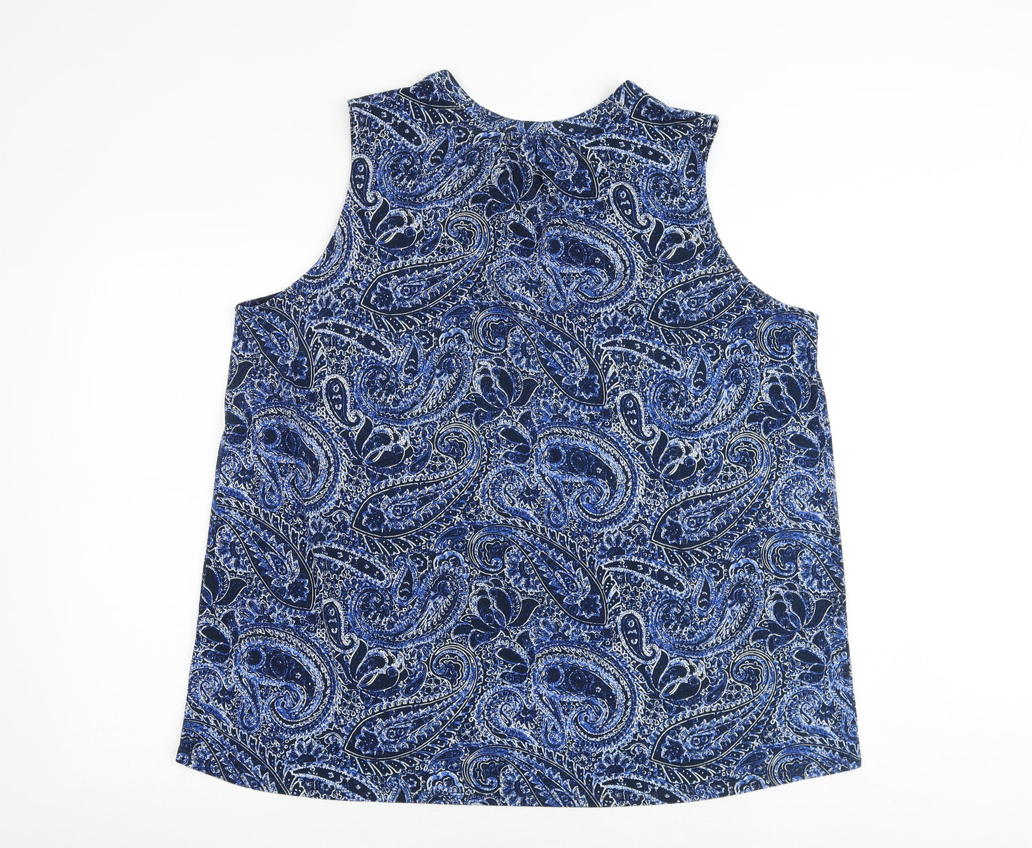 Dalia Womens Blue Paisley Polyester Basic Blouse Size 2XL V-Neck