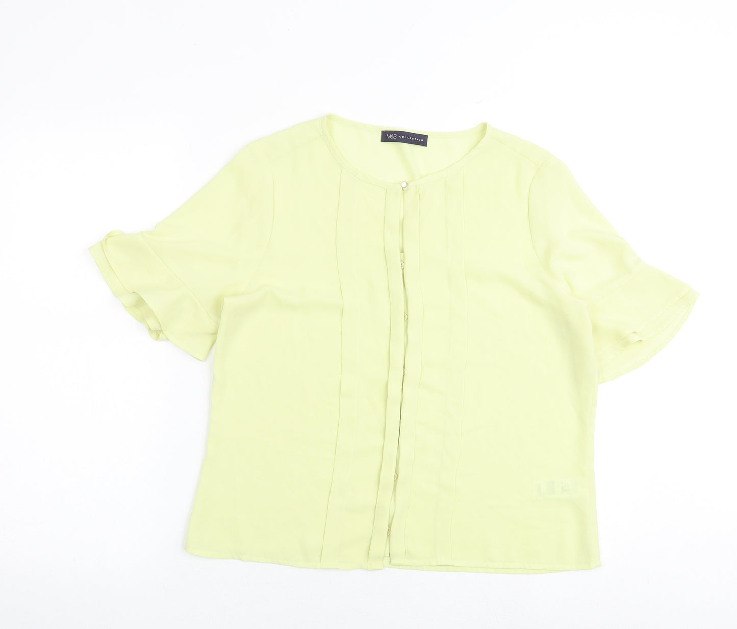 Marks and Spencer Womens Yellow Polyester Basic Button-Up Size 12 Boat Neck