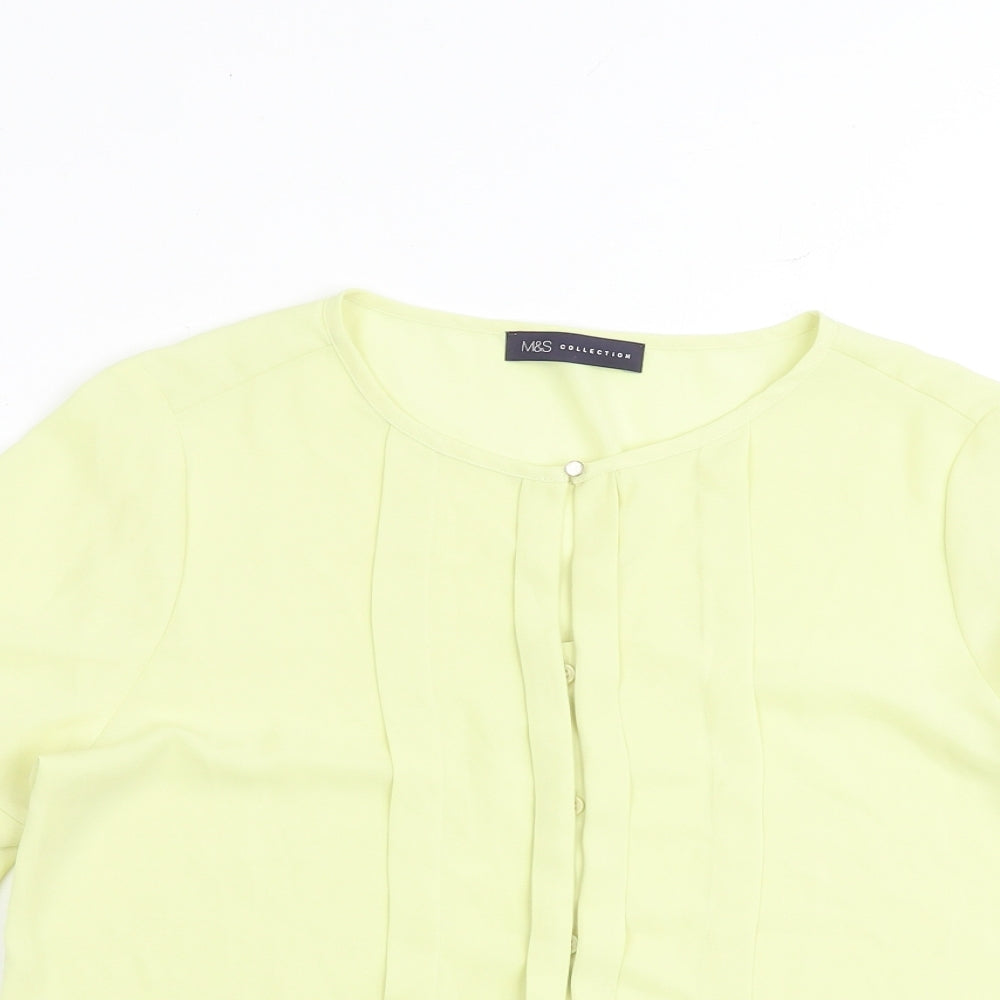 Marks and Spencer Womens Yellow Polyester Basic Button-Up Size 12 Boat Neck