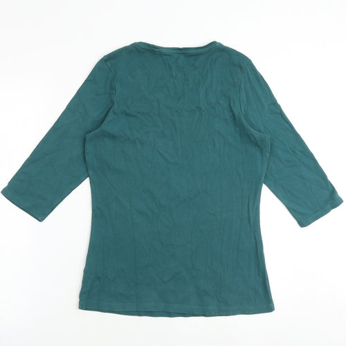 Marks and Spencer Womens Green 100% Cotton Basic T-Shirt Size 16 V-Neck