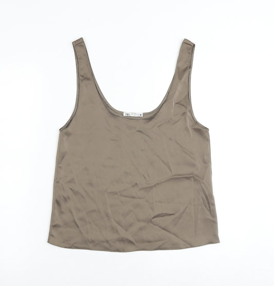 Zara Womens Brown Polyester Basic Tank Size S Scoop Neck