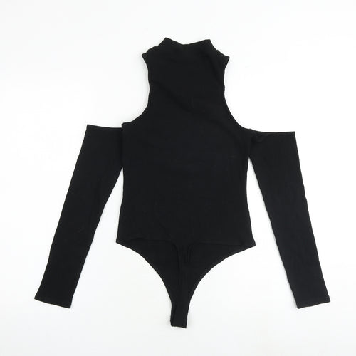 ASOS Womens Black Cotton Bodysuit One-Piece Size 10 Snap - Cold Shoulder