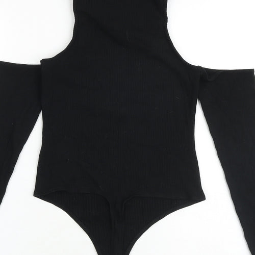 ASOS Womens Black Cotton Bodysuit One-Piece Size 10 Snap - Cold Shoulder