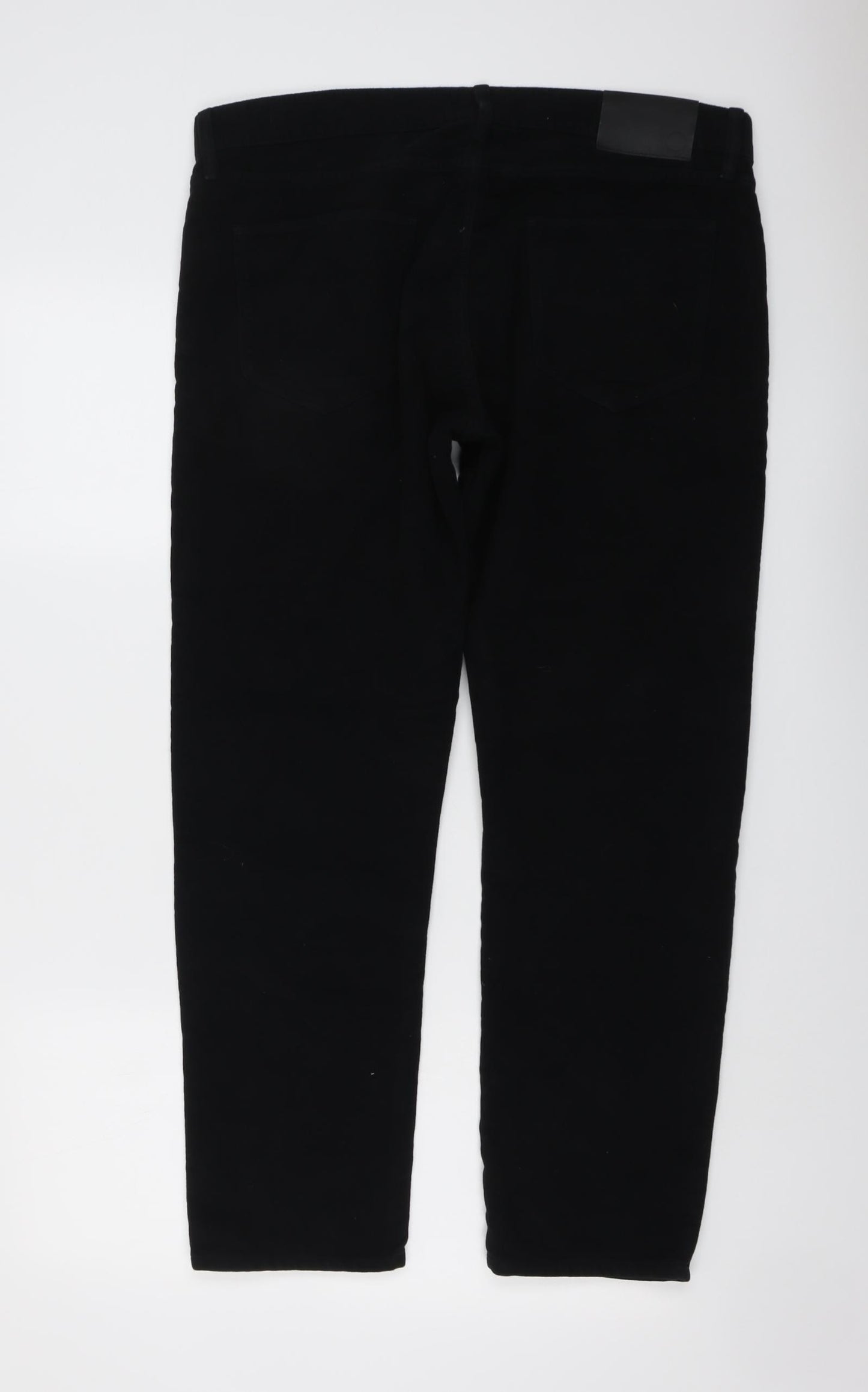 Marks and Spencer Mens Black Cotton Trousers Size 36 in L29 in Regular Button