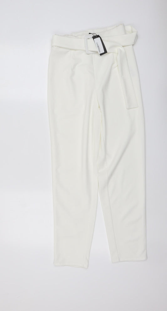 Boohoo Womens Ivory Polyester Chino Trousers Size 8 L26 in Regular