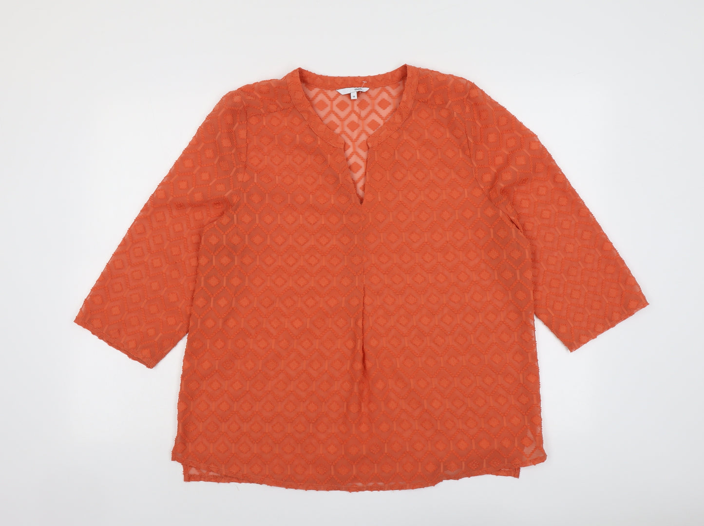 DASH Womens Orange Geometric Polyester Basic Blouse Size 16 V-Neck