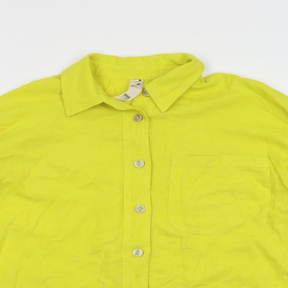 River Island Womens Yellow Viscose Basic Button-Up Size S Collared