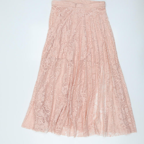 Topshop Womens Pink Geometric Polyester Peasant Skirt Size 10 Zip - Lace Overlay