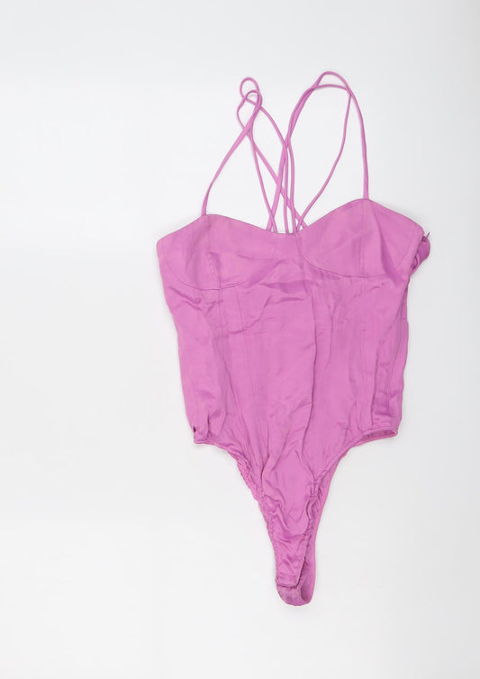 Zara Womens Purple Viscose Bodysuit One-Piece Size S Snap