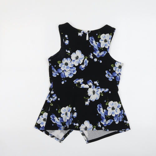 New Look Womens Black Floral Polyester Basic Tank Size 10 Round Neck