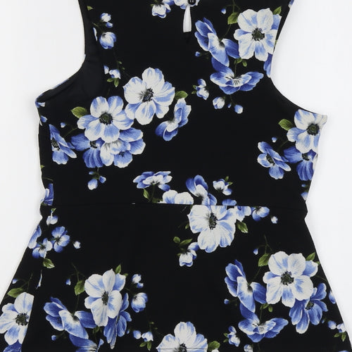 New Look Womens Black Floral Polyester Basic Tank Size 10 Round Neck