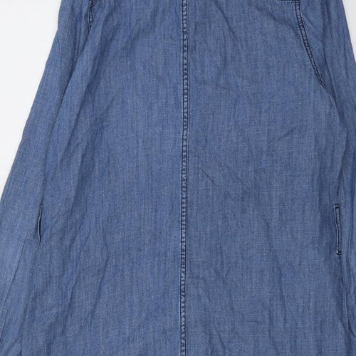 New Look Womens Blue Cotton Shirt Dress Size 14 Collared Button