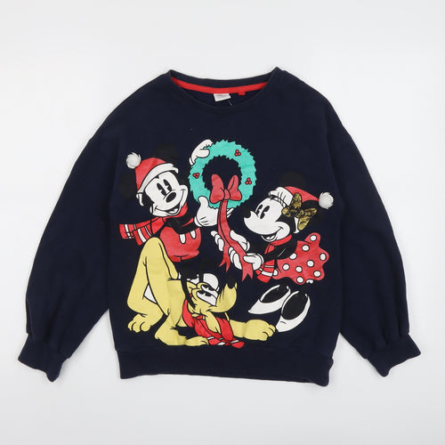 NEXT Girls Blue Cotton Pullover Sweatshirt Size 11 Years Pullover - Christmas Mickey and Friends