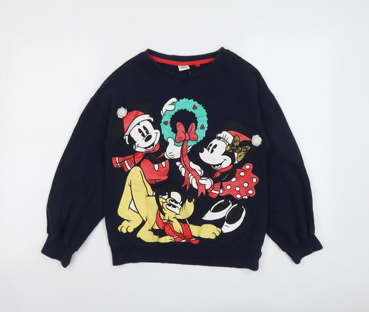 NEXT Girls Blue Cotton Pullover Sweatshirt Size 11 Years Pullover - Christmas Mickey and Friends