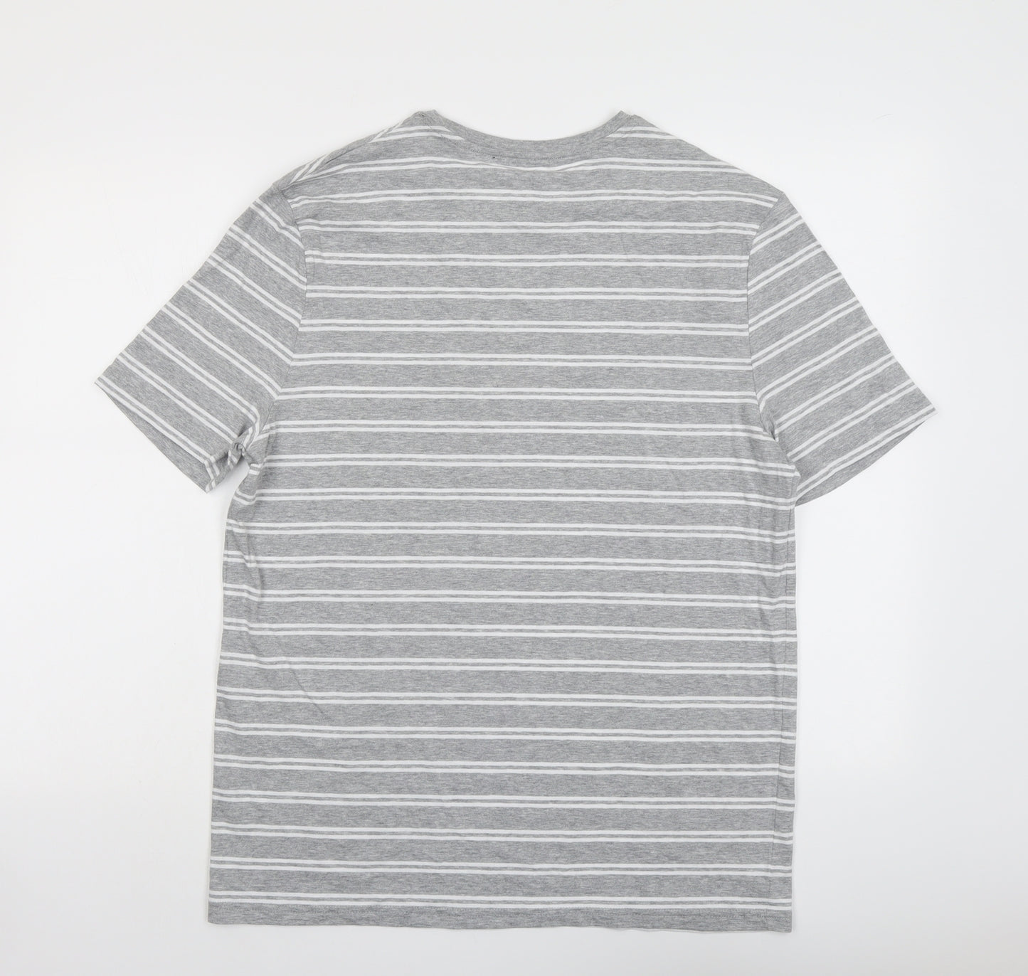 Marks and Spencer Mens Grey Striped Cotton T-Shirt Size M Round Neck