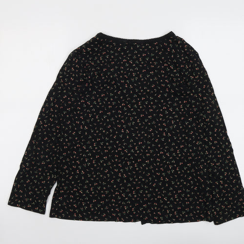 Carole Hochman Womens Black Floral Cotton Basic Button-Up Size S V-Neck