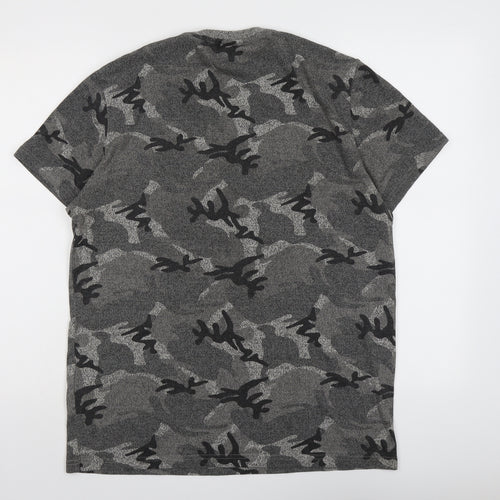Superdry Mens Grey Camouflage Cotton T-Shirt Size XL Round Neck