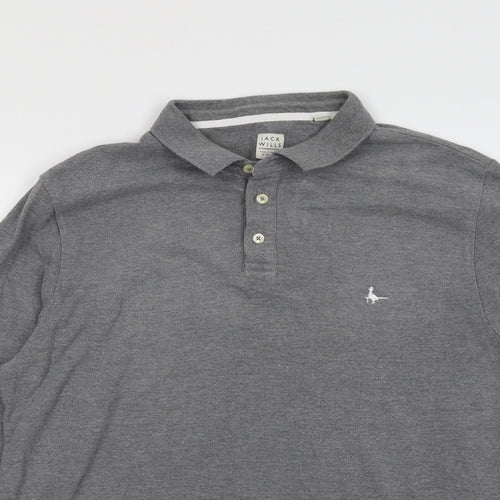 Jack Wills Mens Grey Cotton Polo Size XL Collared Button