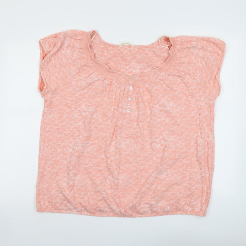 BHS Womens Orange Geometric Cotton Basic T-Shirt Size 22 Scoop Neck