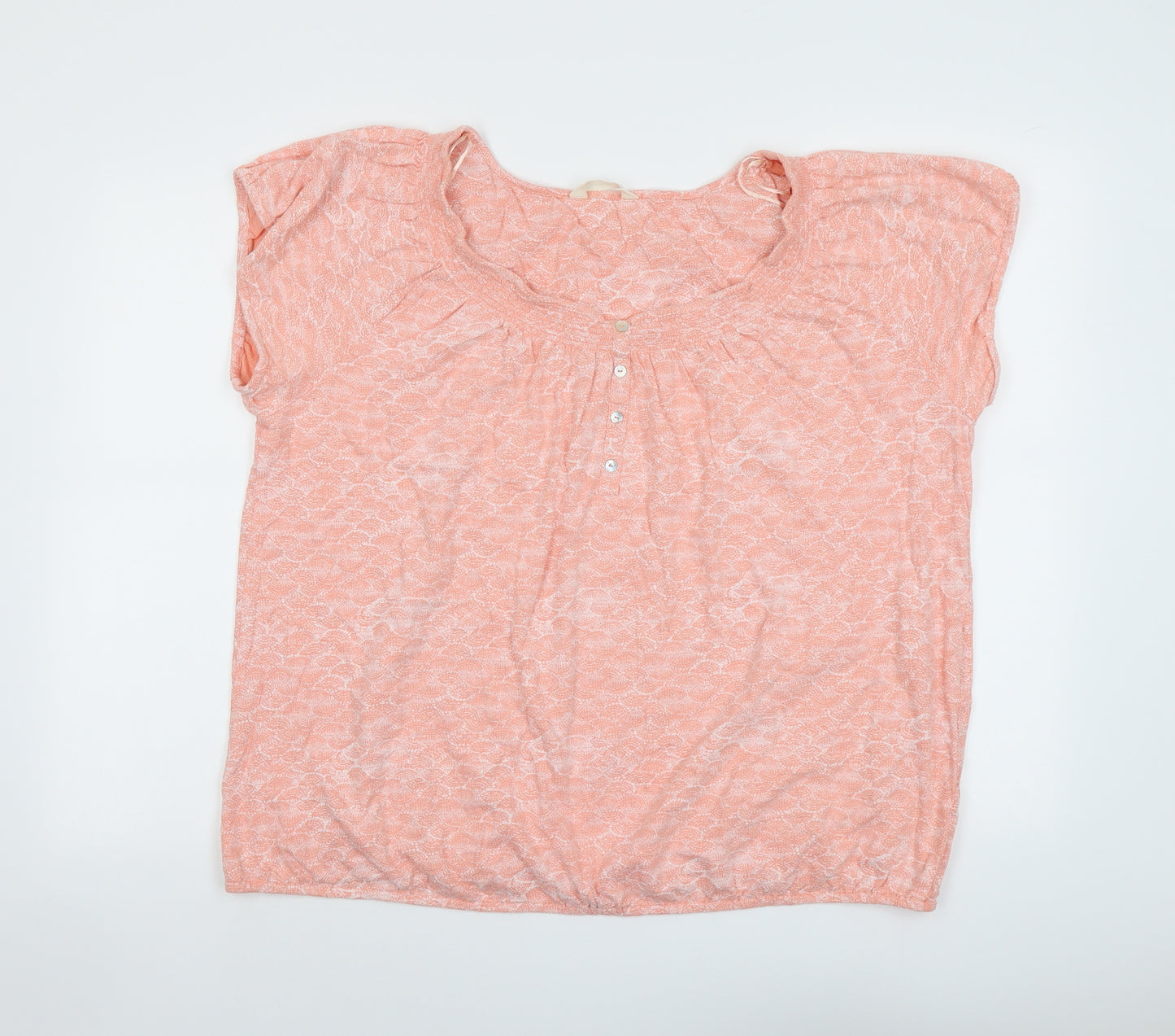 BHS Womens Orange Geometric Cotton Basic T-Shirt Size 22 Scoop Neck