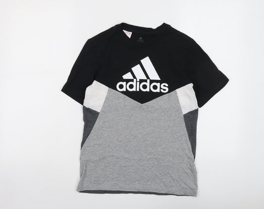 adidas Boys Multicoloured Colourblock Cotton Basic T-Shirt Size 11-12 Years Round Neck Pullover