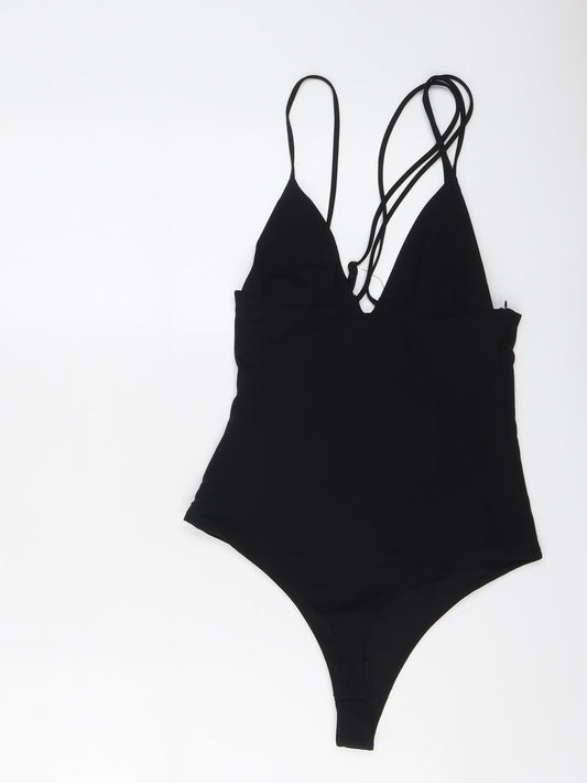 Zara Womens Black Polyester Bodysuit One-Piece Size S Snap