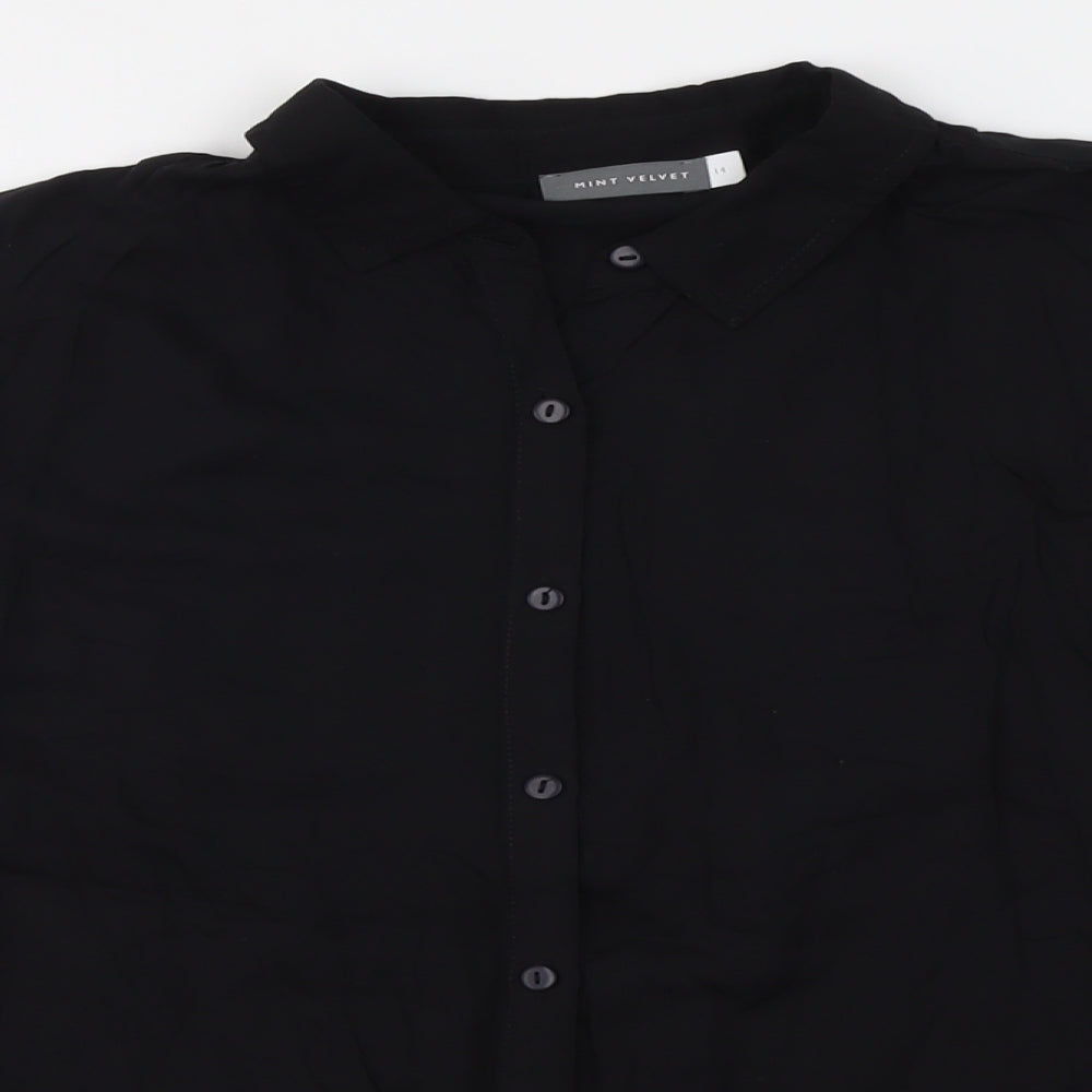 Mint Velvet Womens Black Modal Basic Button-Up Size 14 Collared