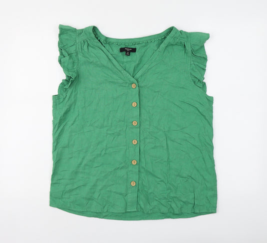 NEXT Womens Green Viscose Basic Button-Up Size 14 V-Neck