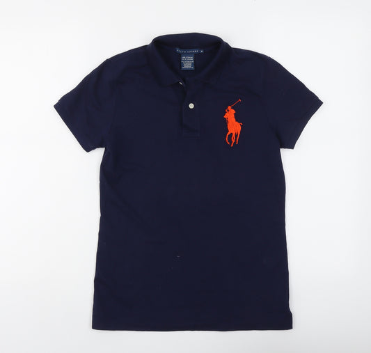 Polo Ralph Lauren Womens Blue Cotton Basic Polo Size M Collared