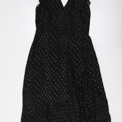 Warehouse Womens Black Polka Dot Polyester Trapeze & Swing Size 14 V-Neck Zip