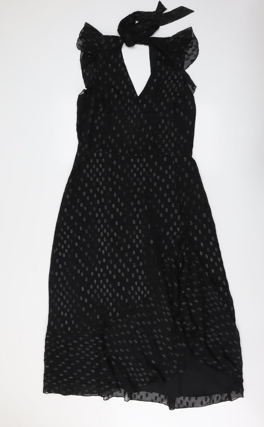 Warehouse Womens Black Polka Dot Polyester Trapeze & Swing Size 14 V-Neck Zip